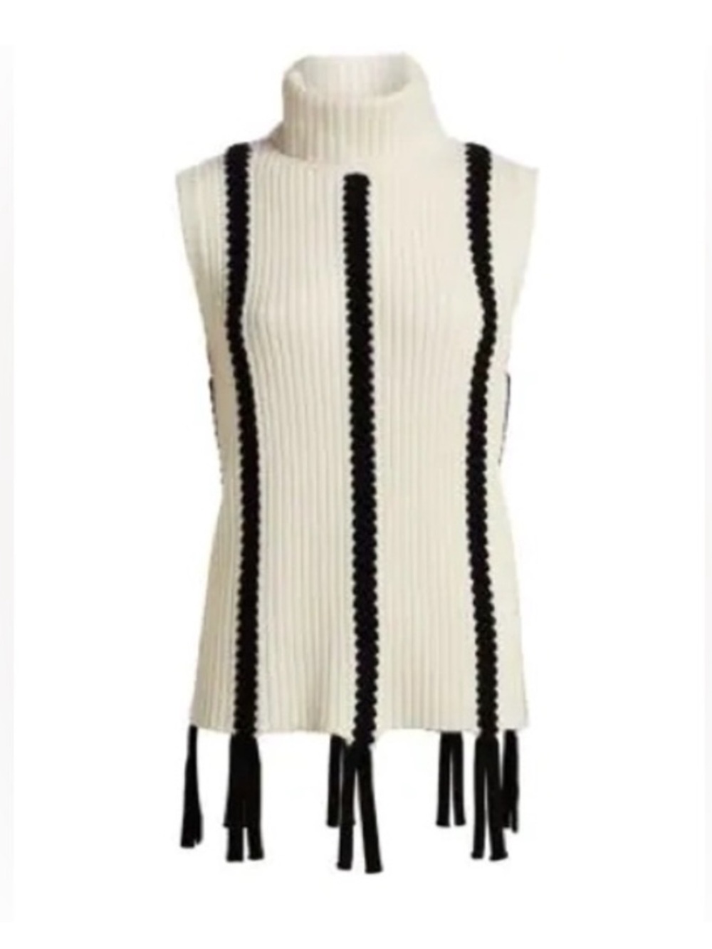Derek Lam 10 Crosby Sleeveless Braided Fringe Ribbed Turtleneck Sweater Large